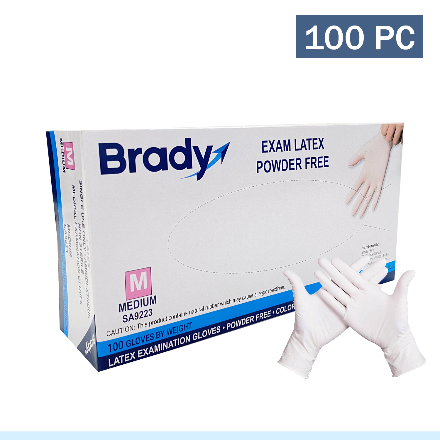 BRADY Latex Medical Examination Gloves (M/XL) 100 Piece Health
