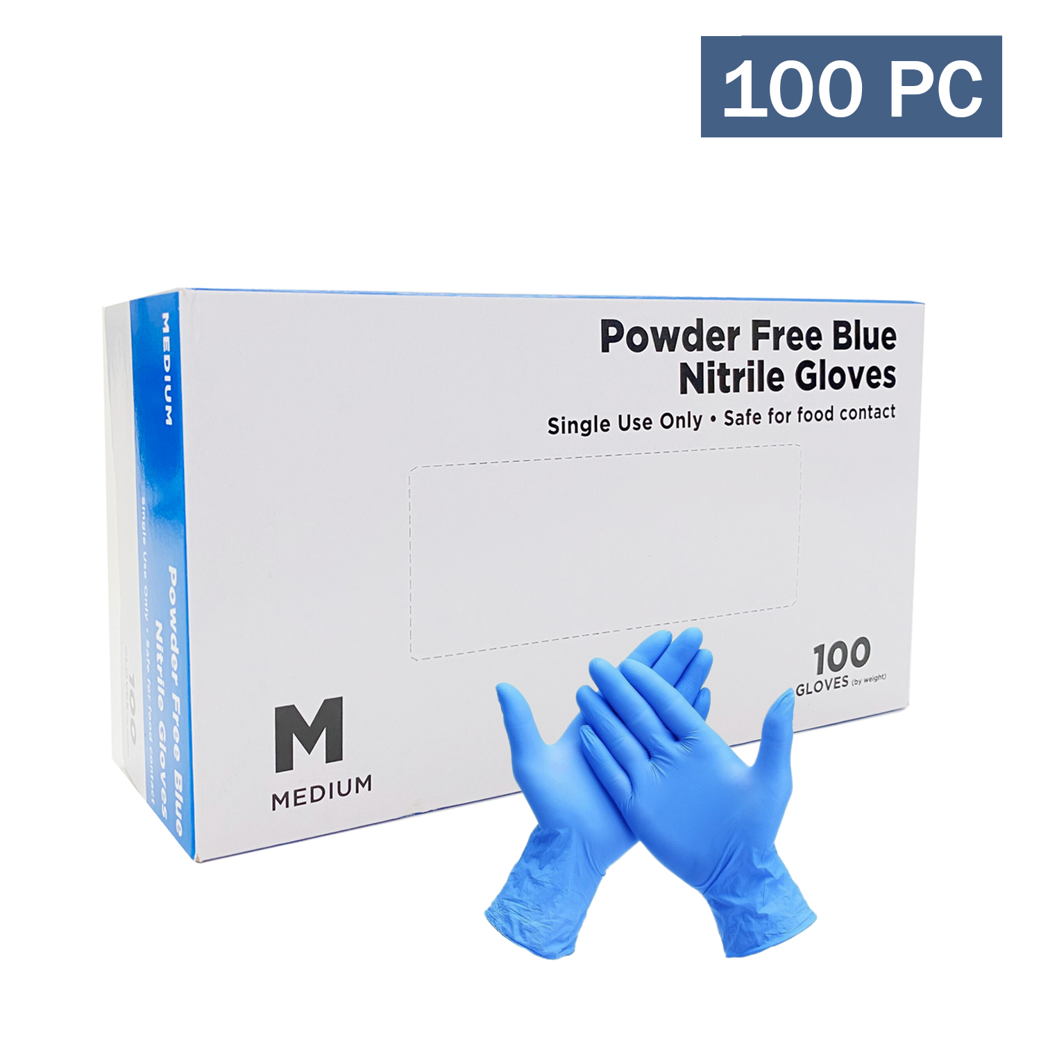 PowderFree Nitrile Gloves, Blue 100 Piece (M) Health Supply World