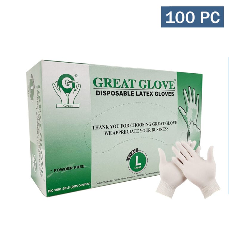 Latex Powder Free Large Gloves 100 PC