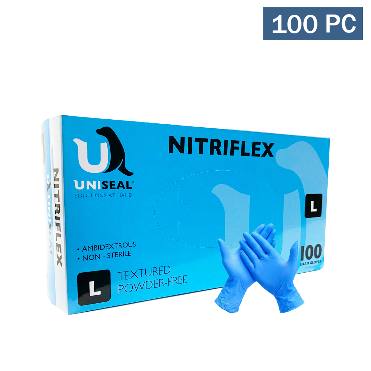 UniSeal Nitriflex Premium Exam Gloves, Blue 100 Pieces (L) Health Supply World