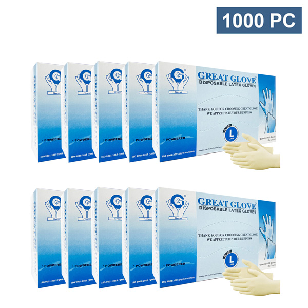 Great Glove Latex Powdered Gloves, Cream, 1000 Pieces (L) Health