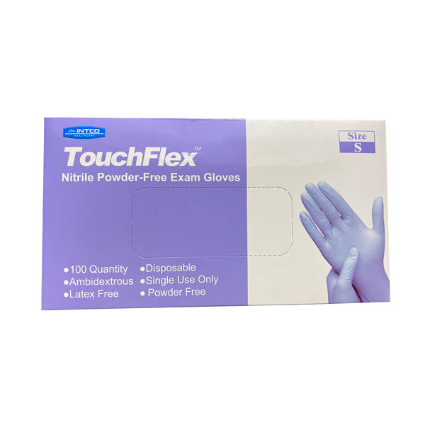 Small Powder Free and Latex Free Chemo-Rated Violet 10 boxes/case 4.5 Mil 100/box Intco TouchFlex Nitrile Exam Gloves 